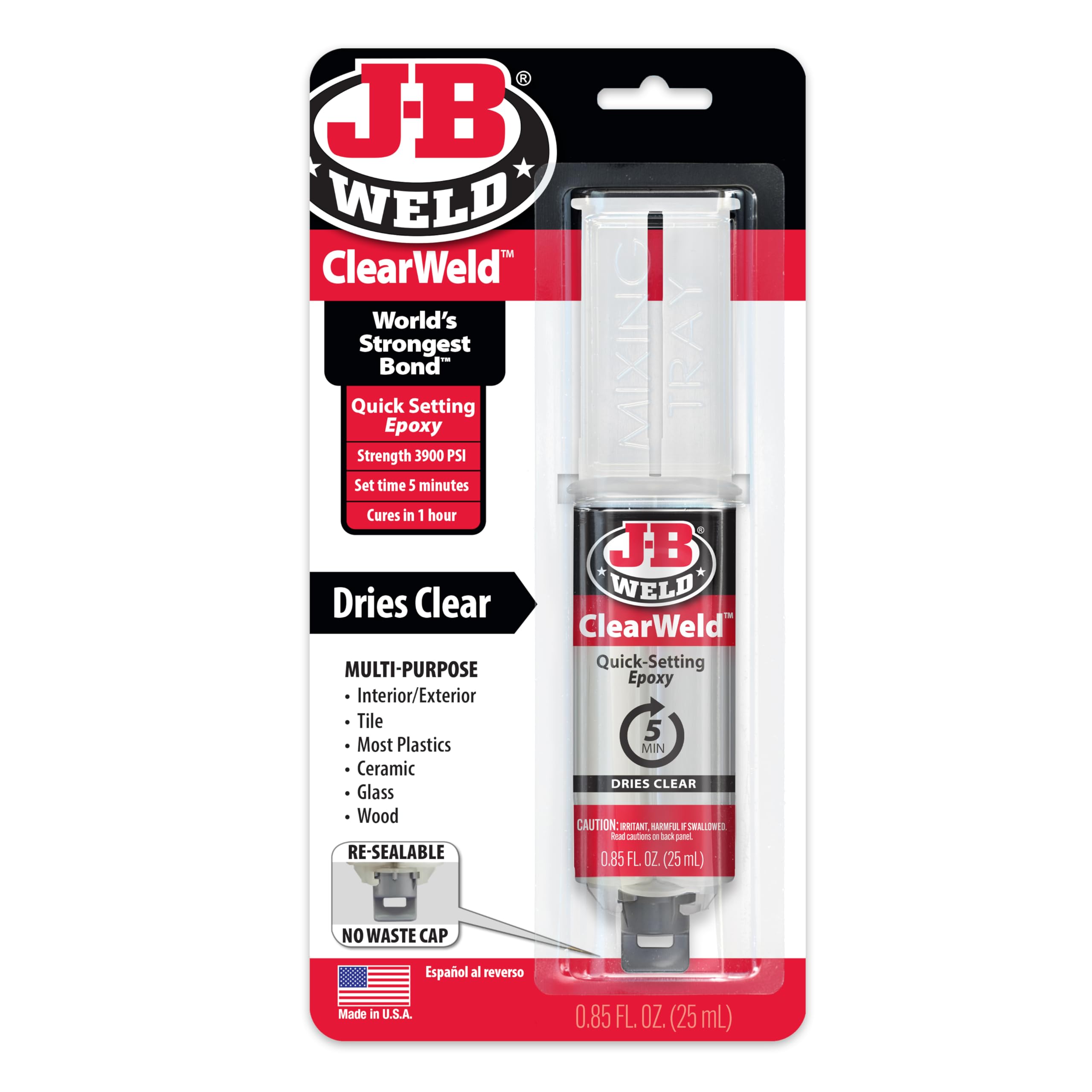 J-B Weld 50112 ClearWeld 5 Minute Set Epoxy Syringe - Clear - 25 ml, 25ml