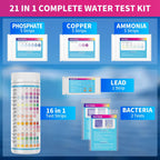 PooTe 21 in 1 Water Testing Kits for Drinking Water - Accurate Drinking Water Test Kit - Water Test Strips for House Water Well and Tap Water for pH Hardness Chlorine Lead Iron Bacteria & More
