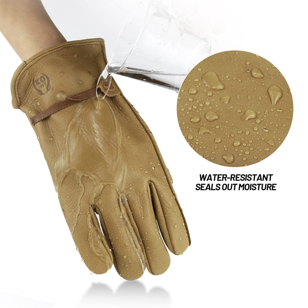 KKOYING Leather Work Gloves Waterproof Gardening Gloves for Men & Women Tough Cowhide Work Gloves with Adjustable Wrist (Small)