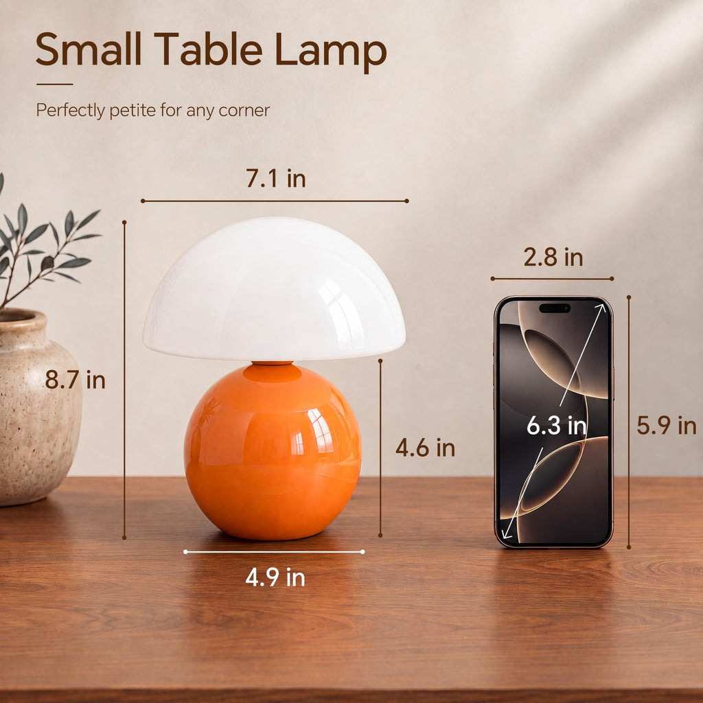 Dawnwake Mushroom Lamp Table Lamp for Bedroom,Desk Bedside Small Lamps for Living Room Night Stands,Mushroom Decor Cute Mini Modern Mid Century Lamps,Unique Aesthetic Home Living Room Decor(Orange)