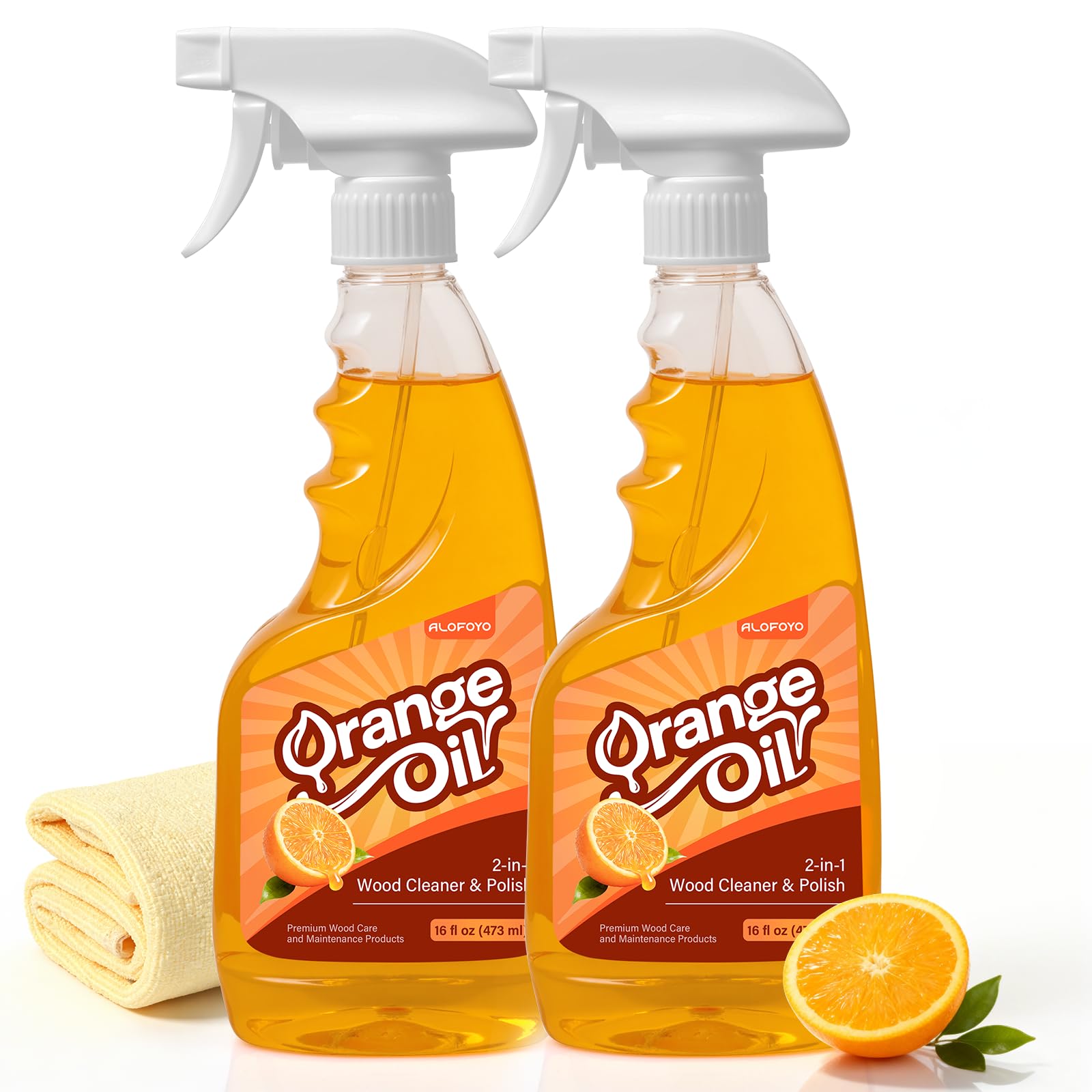 Alofoyo 2-in-1 Furniture Polish Wood Cleaner - 2Pack Natural Orange Oil Spray Protect Wood Surface Safely, Enhanced Furniture Restorer Finish Cabinets, Tables, Antique, Floor, 32oz Total