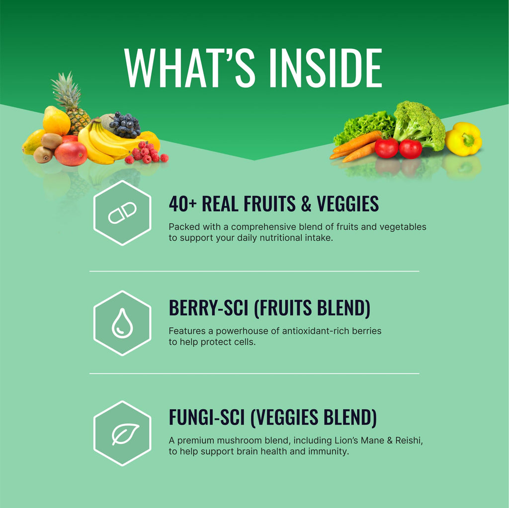 Approved Science Fruits & Veggies - 42 Whole Fruit and Veggie Supplement - Enhanced Health & Vitality - Daily Natural Vitamins, Minerals, Antioxidants - 180 Capsules Each - 2-Month Supply
