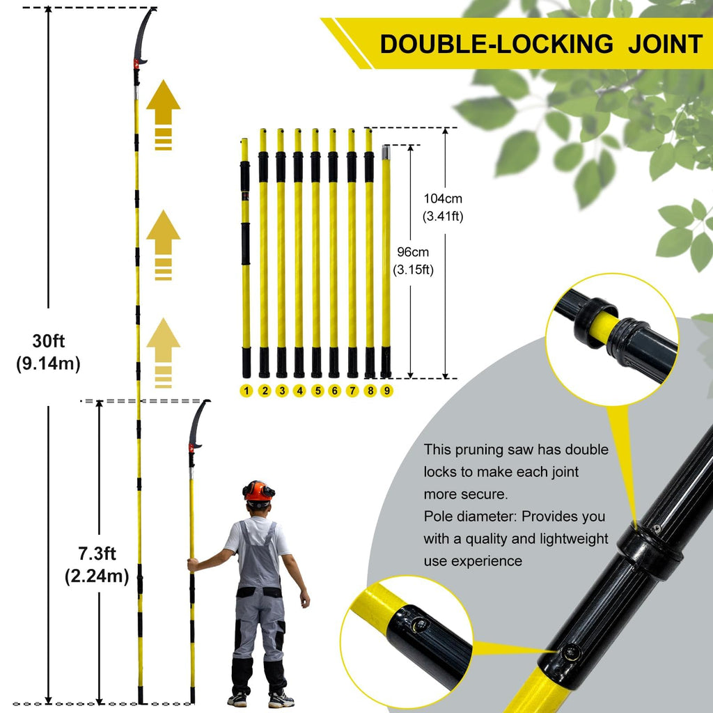 TGrasol 7.3-30FT Adjustable Manual pole saws for tree trimming