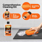 CleanCrown 3-in-1 Cooktop Cleaner Kit (19 Oz Cooktop Cleaner + Scrubbing Pad + Scraper), Stovetop Cleaner for Electric Top Stoves, Ceramic Cooktops & Fireplace Glass, Remove Burned on Food, Grease