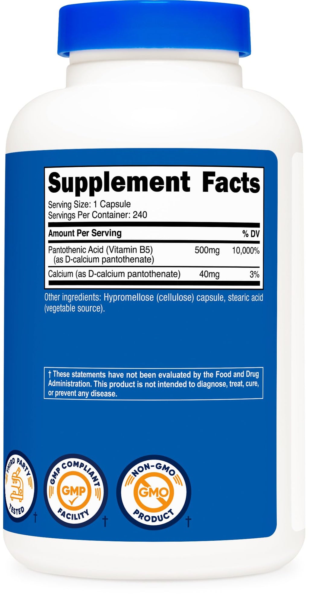 Nutricost Pantothenic Acid (Vitamin B5) 500mg, 240 Capsules (3 Bottles)