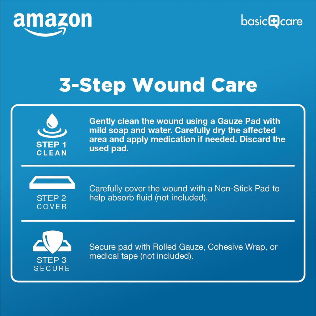 Amazon Basic Care Gauze Pads, 3x3 inches Sterile Medical Wound Dressing Sponges, 12-Ply, Ultra Soft, Extra Absorbent, 50 Count, (Previously All Health) (Pack of 2)