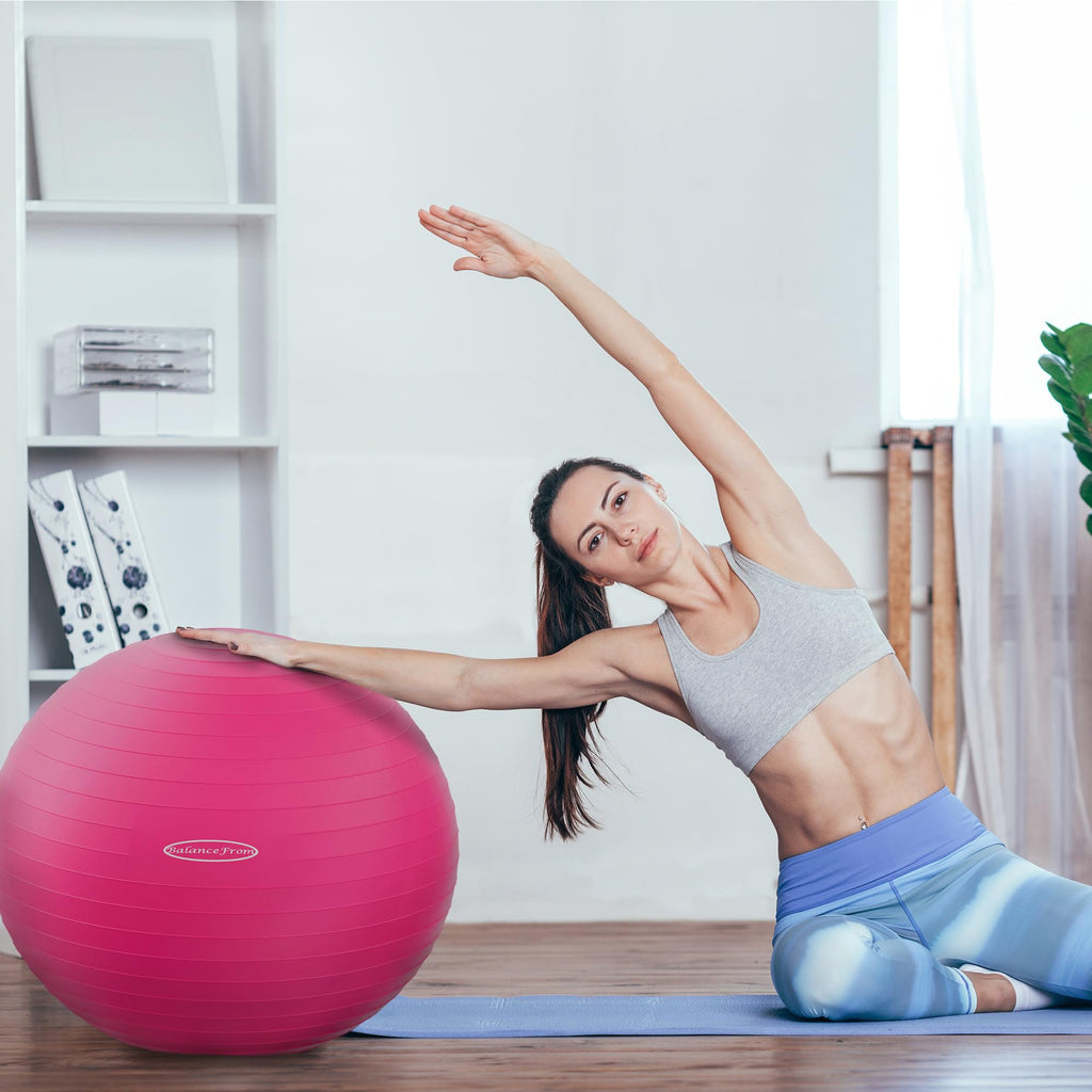 Fitvids Anti-Burst and Slip Resistant Exercise Ball for Yoga, Fitness, Birthing With Quick Pump - 2,000-Pound Capacity, Pink, 30-Inch, XL