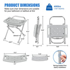 UGarden Folding Shower Chair Seat, 17.5" Stainless Steel Small Shower Chair for Inside Shower with Pad, 400lbs Portable Travel Shower Stool, Safety Anti-Slip Bath Chair for Seniors, Disabled, Gray