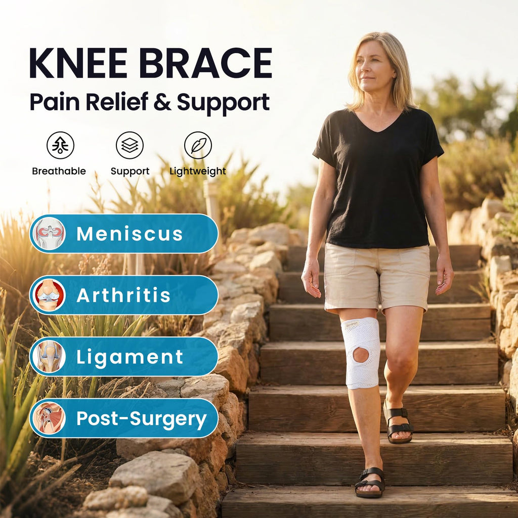 Galvaran Knee Brace with Side Stabilizers for Meniscal Tear Knee Pain ACL MCL Arthritis Injuries Recovery, Breathable Adjustable Knee Support for Men and Women