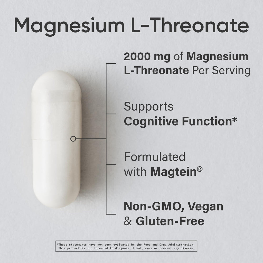 Sports Research® Magnesium L-Threonate Capsules 2000mg - High-Absorption Magtein® for Enhanced Brain Health, Memory, Focus & Restful Sleep Support - Vegan · Non-GMO · Gluten Free - 180 Count