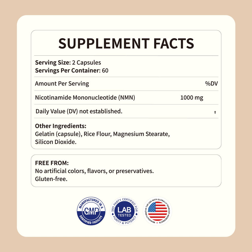 NMN Supplement 60000 mg per Bottle - 99% Pure Nicotinamide Mononucleotide for Supports NAD+ Levels, Cellular Repair & DNA Health