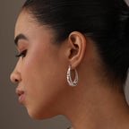 LeCalla Sterling Silver Earring Hoops for Women | Filigree Earrings | 925 Silver Hoop Earrings | Women's Filigree Hoop Earrings | 925 Silver Italian Hoops Earring | Medium Oval Hoop for Women - 32mm