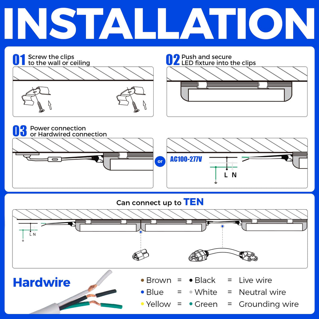 Barrina LED Shop Light 2FT, 20W 3000LM 6500K, T8 LED Light Fixture, Clear Cover, Ceiling and Utility Linkable Tube Lights for Room, Garage, Workbench, Warehouse, 2 Packs