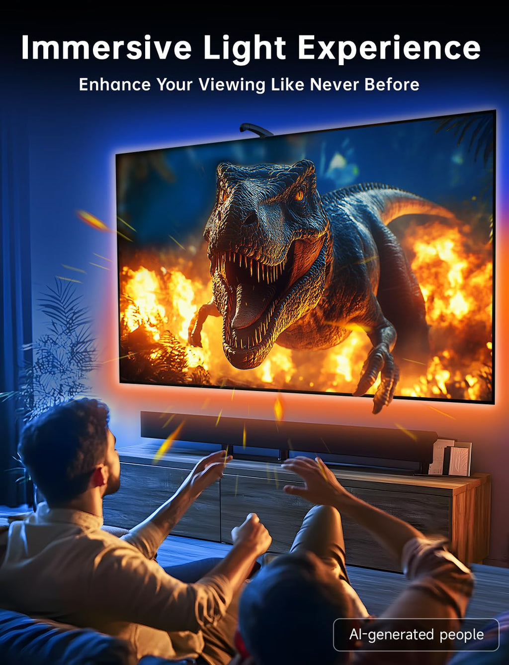 FFJ TV LED Backlight with Sensor, 14.7ft Cuttable RGB Lights that Change with TV for 55-65 Inch Screen and PC Monitor, Smart App Control, Game & Music Sync Color Changing Light