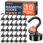 FINDMAG Black Magnetic Hooks 30 lbs Strong Neodymium Magnet Hooks for Hanging, Magnet with Hook for Cruise, Grill, Fridge, Pack of 50