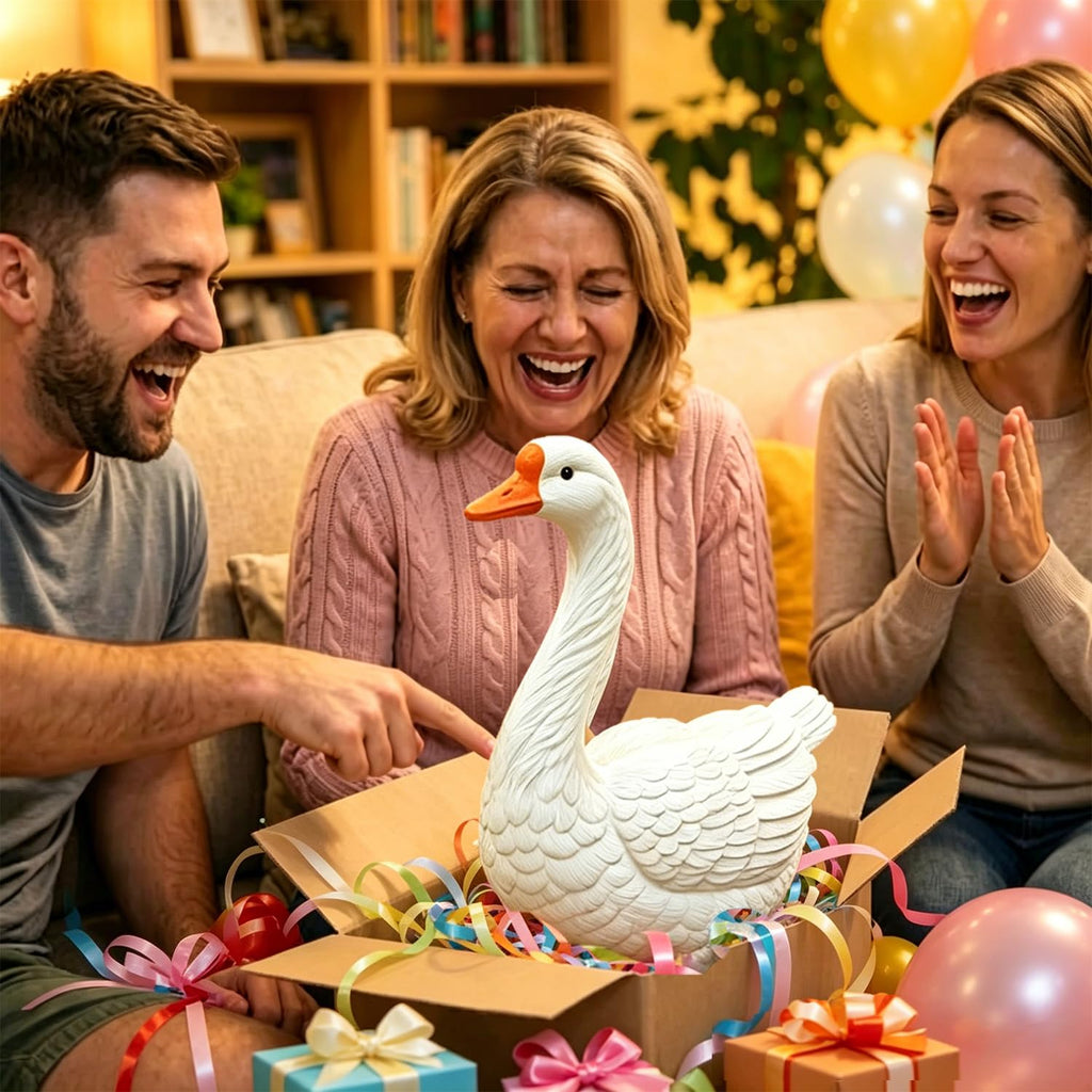 ZVBBON Large Porch Goose Statue Premium 20” Realistic Hollow Resin Garden Goose Stone Base with Sand-Fillable Design for Outdoor Stability Birthday Housewarming Gift for Kids Women Mom Friends