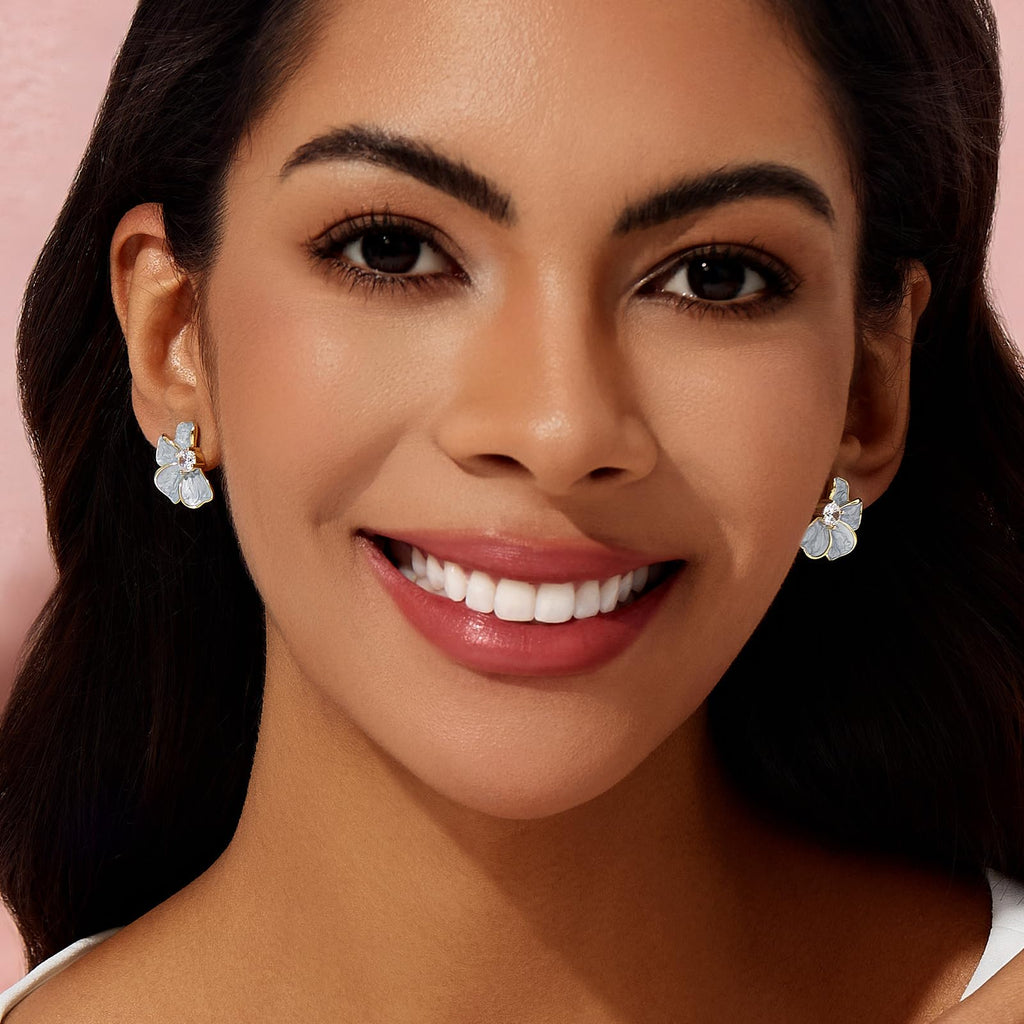 Cicy Bell Flower Stud Earrings for Women 18K Gold Plated 925 Sterling Silver Posts Cubic Zirconia Petal Statement Earrings Trendy Festival Vacation Jewelry Gifts