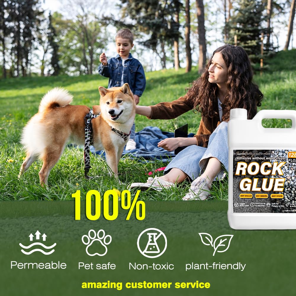 4 Gallon Rock Glue & Mulch Binder - Concentrated Sprayer-Ready Landscape Adhesive for Pea Gravel, Pebbles, and Stone | Strong Gravel Lock for Walkways, Patios & Erosion Control