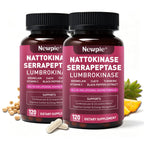 Nattokinase Supplement 12,000 FU - Systemic Enzymes Complex with Serrapeptase, Lumbrokinase & CoQ10 - Supports Cardiovascular Health, Blood Flow & Circulation - 120 Non-GMO Vegetarian Capsules