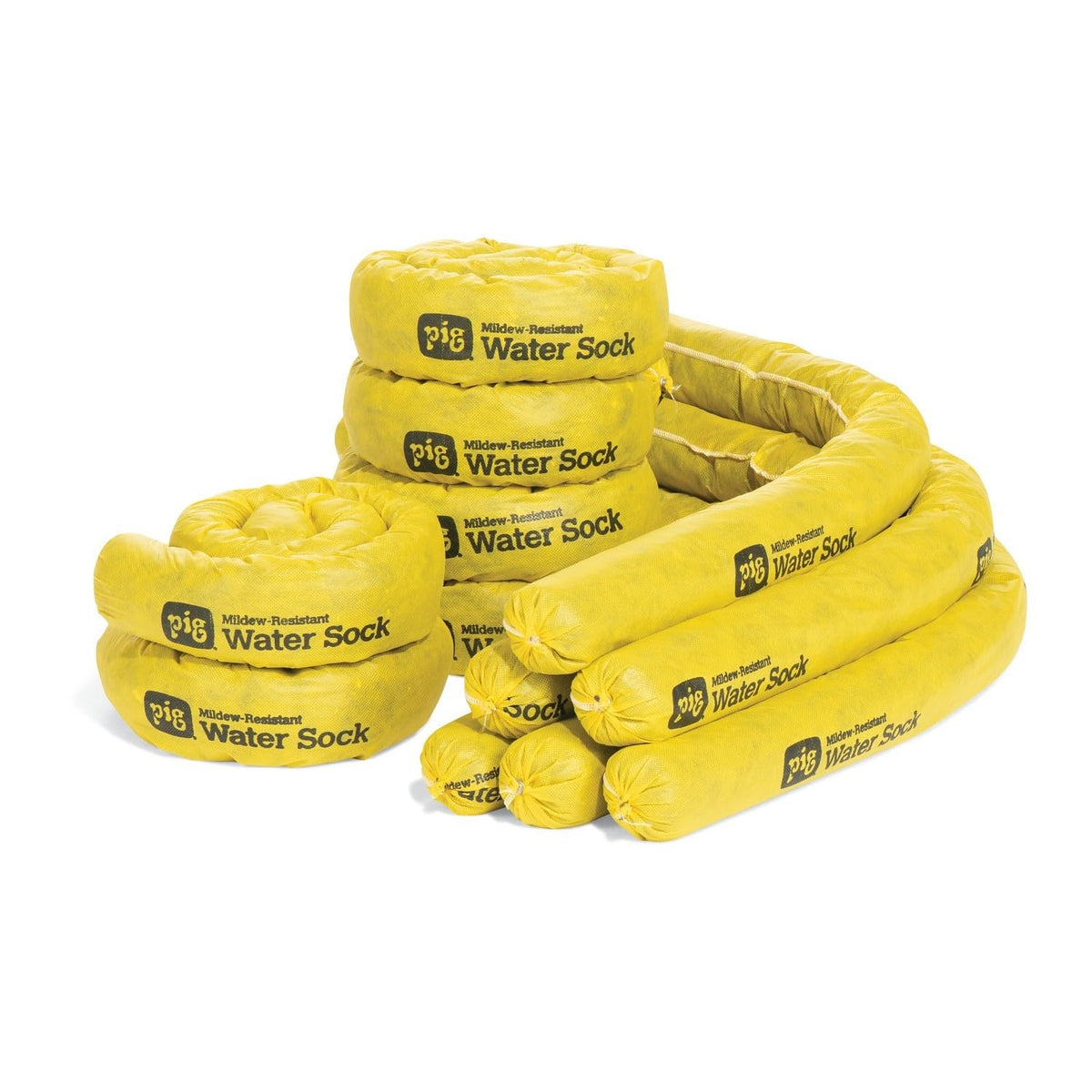 PIG Mildew-Resistant Absorbent Sock | Water Absorbing Snake | 3" W x 4' L | Absorbs up to 1 gal per Sock | 12 Count | PIG105-YW