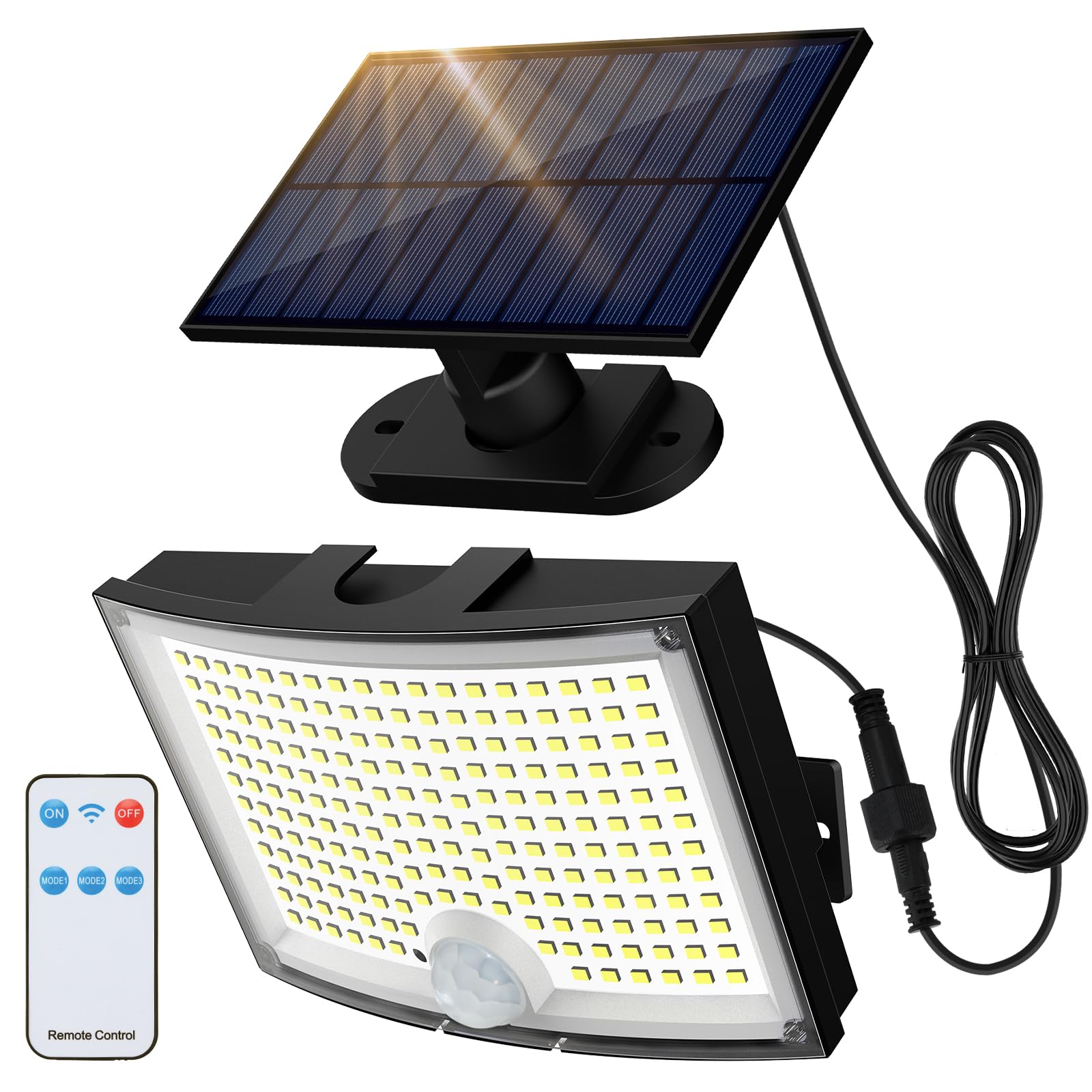 Adiding Solar Outdoor Lights, 2800LM LED Flood Lights with 16.4 Ft Cable, Remote Control Solar Motion Sensor Lights with 3 Modes, Solar Powered Security Lights for Outside Patio, Yard, Garage, 1 Pack