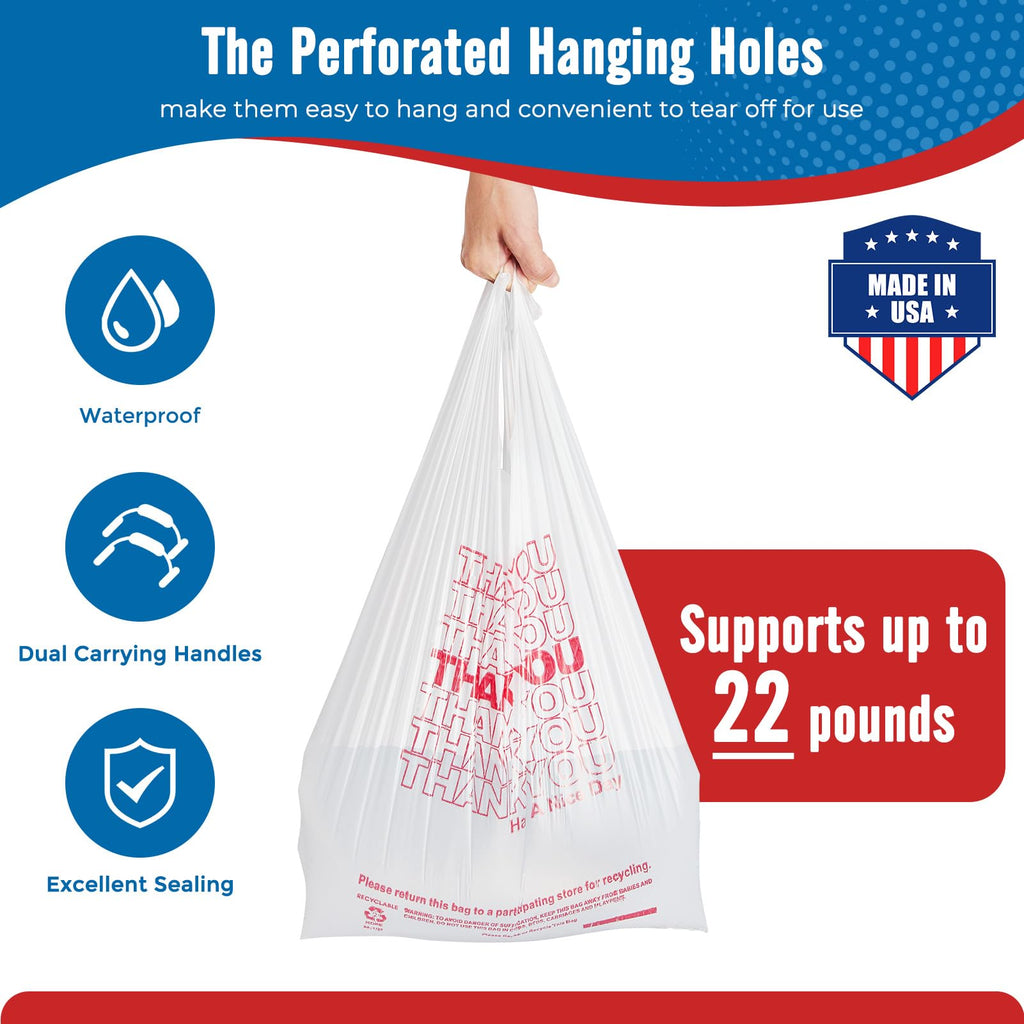 Fuxury 2000 Count - 2K Plastic Thank You T-shirt Bags White (11.5" x 6.5" x 21"), Grocery, Take Out, To Go, Retail Shopping Bags for Business in Bulk