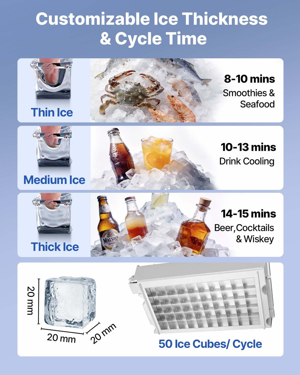 VEVOR Commercial Ice Maker Machine, 150 lbs/24h with 16-30 lbs Storage Capacity, Built-in/Freestanding/Under Counter, Stainless Steel Ice Maker with LED Display & Self-Cleaning, Home Bar Restaurant