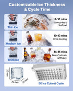 VEVOR Commercial Ice Maker Machine, 150 lbs/24h with 16-30 lbs Storage Capacity, Built-in/Freestanding/Under Counter, Stainless Steel Ice Maker with LED Display & Self-Cleaning, Home Bar Restaurant