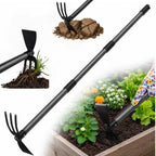 Garden Hoe with 3-Tine Cultivator Rake, 2-In-1 Carbon Steel Sharp Weeding Tool with 60 " Long Handle For Weed Removal, Soil Loosening, Planting,Cultivating In Raised Flower Beds,Vegetable Gardens