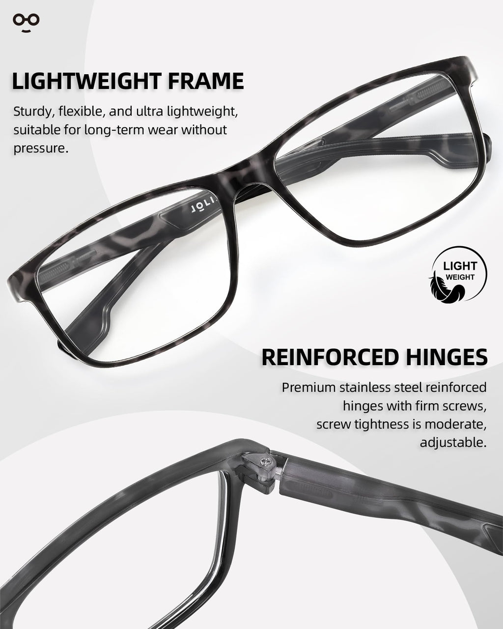 JOLISU 4 Pack Reading Glasses Men Blue Light Blocking with Spring Hinge, Anti Eyestrain/UV Large Wide Square Computer Readers (1.00)