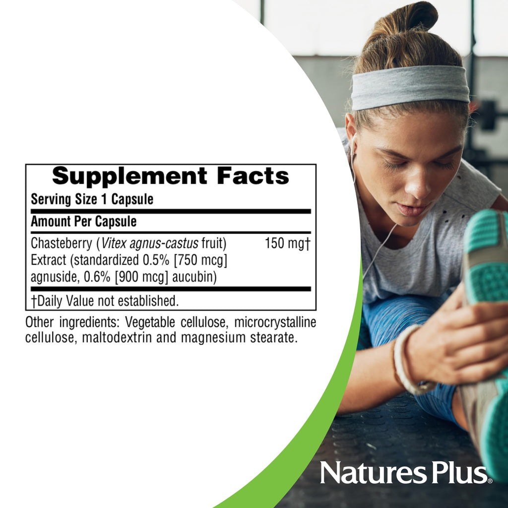 NaturesPlus Herbal Actives Chasteberry - 60 Capsules - Supports Menstrual Well-Being and Reproductive Health - Vegan, Gluten Free - 60 Servings