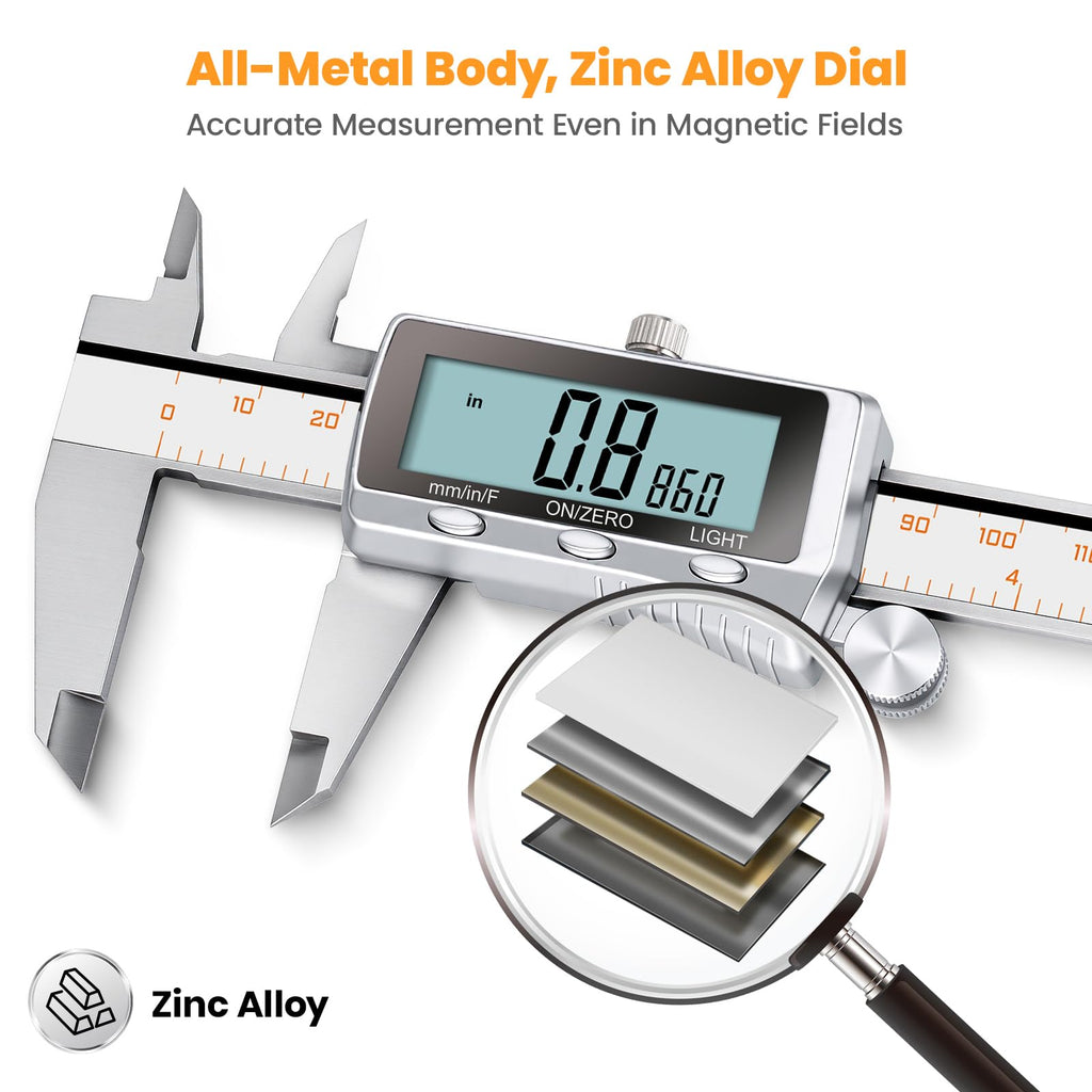 HARDELL Digital Caliper, Rechargeable Calipers with Backlight, Digital Caliper 12 Inch with All Metal Dial, Auto-Off Digital Micrometer, Inch/MM/Fraction for DIY/Household/3D-Printing