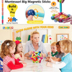 COUOMOXA Magnetic Toy Montessori for Kids: 3 4 5 6 7 8 9 10 11 12 Years Old Kids Building Sticks - Magnetic Creative Toy Age 3-12 Playroom Family - Christmas Birthday Gift for Boys Girls