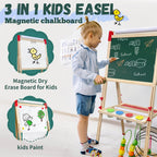 Easel for Kids,Adjustable Wooden Art Easel for Kids,114+ Art Supplies,Double Sided Magnetic Chalkboard and White Board for Kid,Drawing and Painting for Aged 2-4,5-7,8-12,2 Paper Rolls