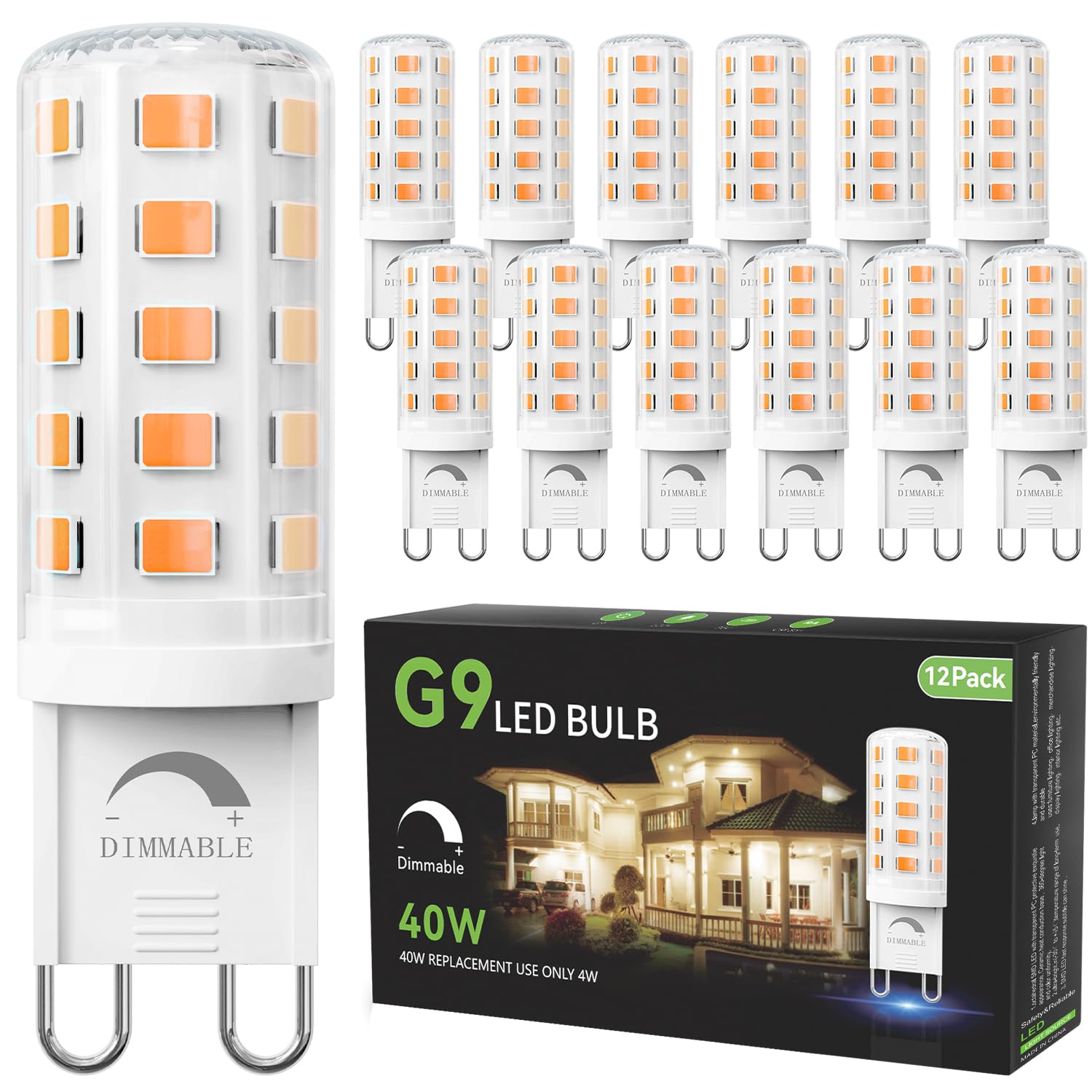 TJOY 12 Pack Dimmable G9 LED Bulb 4W Equivalent 40 Watt, 2700K Soft Warm White, T4 G9 Bi-pin Base Halogen Replacement, G 9 Socket Light Bulb for Chandelier Wall Sconce, 120V No Flicker, 450LM