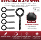 14PCS Black Screw Eyes - 3.2 Inch Heavy Duty Eye Bolts, Cable & Wire Securer - Hammock Stand, Indoor & Outdoor Use