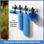30ft High Ceiling Duster Kits with 5-24ft Heavy Duty Extension Pole - Fan Blade Cleaner, Cobweb Remover & Blue Window Squeegee Kit, Washable Dust Brush for High Roof and Glass Surfaces