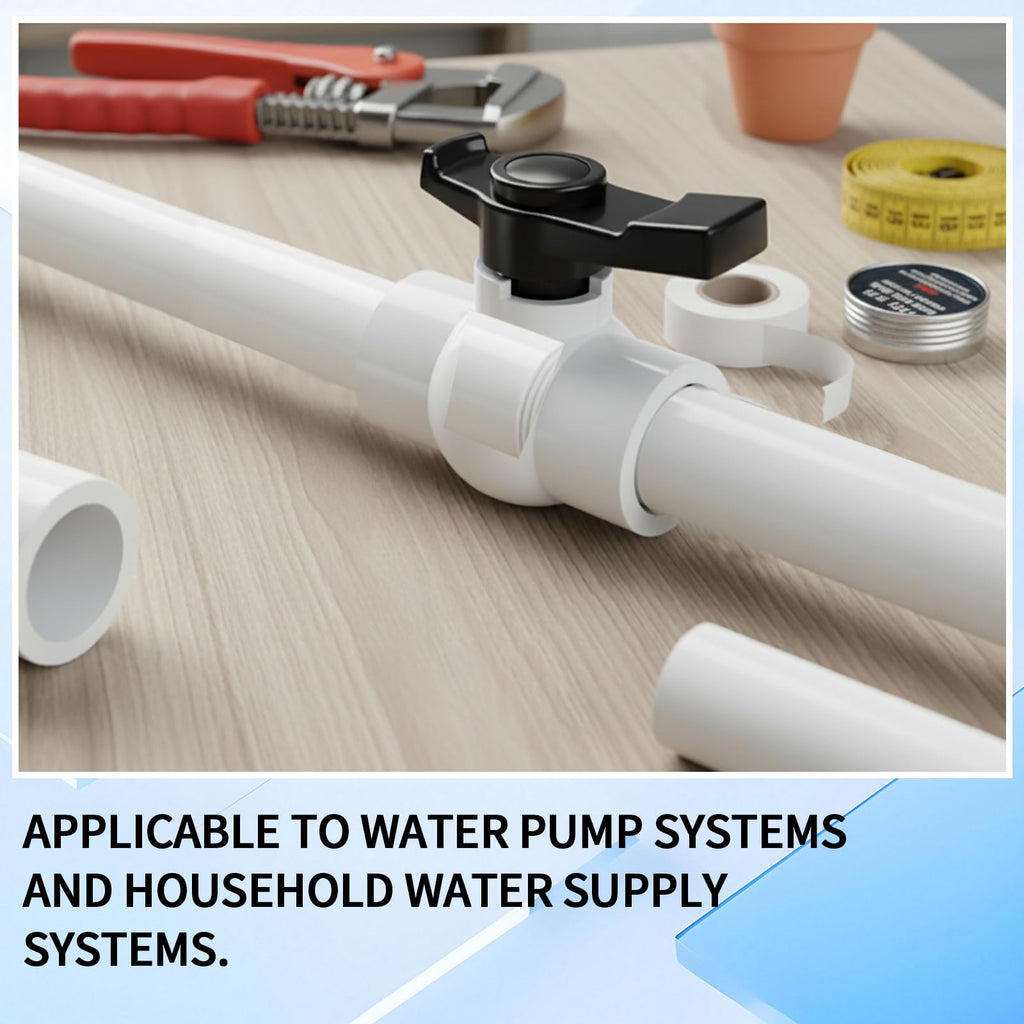 Boltigen 2Pack 1-1/2 inch Slip PVC Ball Valves, 1.5'' SCH40 PVC Water Shut Off Valve with Double Socket Full Flow Port, ''T'' Handle Plastic Control Valve, for Pool, Irrigation, Sewage Water Pipe