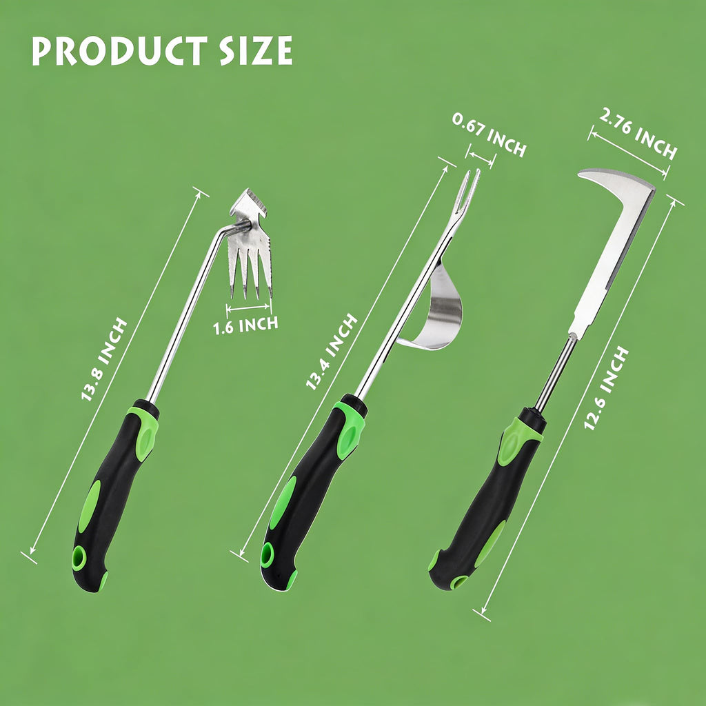 Juxifyron 3 Piece Weeding Tool Set, Stainless Steel Hand Weeder Kit with Rubber Handles, Crack Weeder, Weed Puller and Crevice Tool for Lawn, Flower Beds, Sidewalk Cracks, Patio and Between Pavers