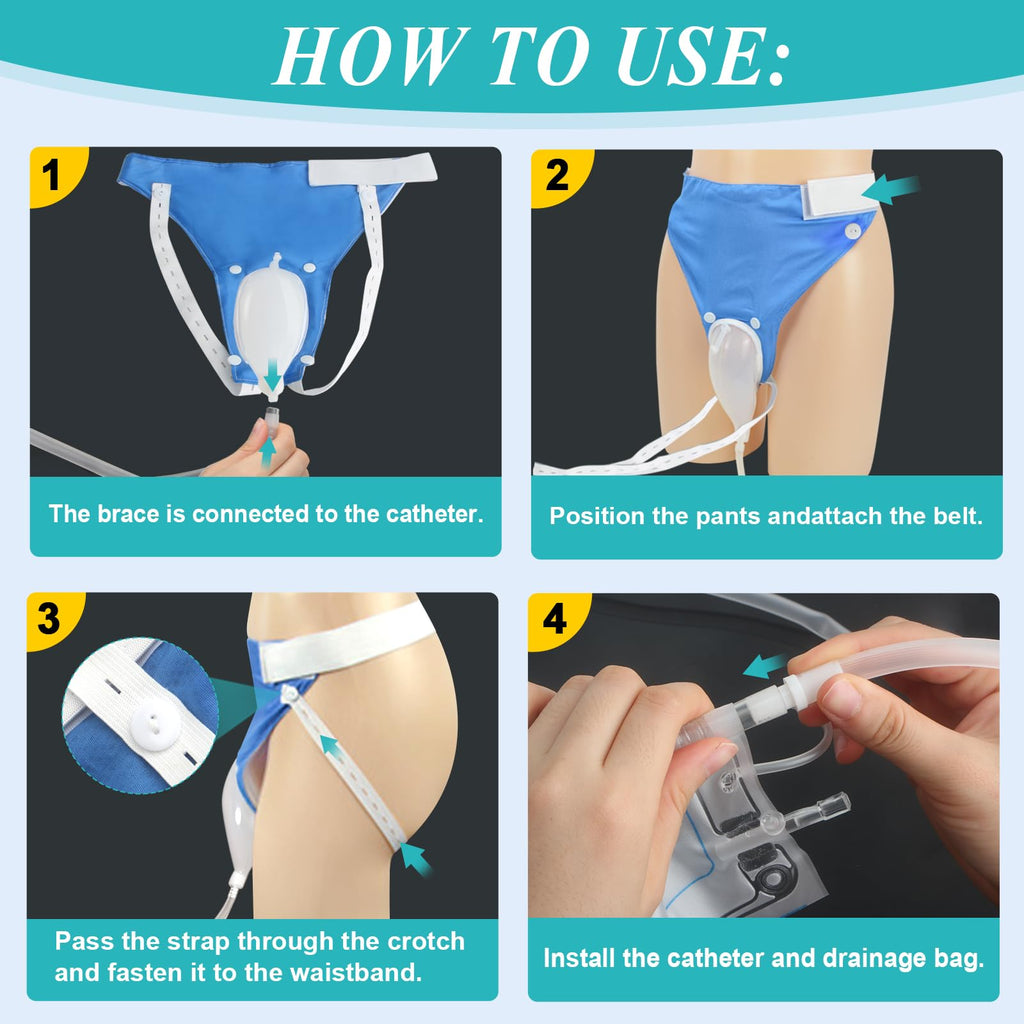 Urine Collection Bag Condom Catheters for Men Reusable Portable Wearable Urinary Drainage with 2 Urine Catheter Bag System (Blue-Elderly Men)