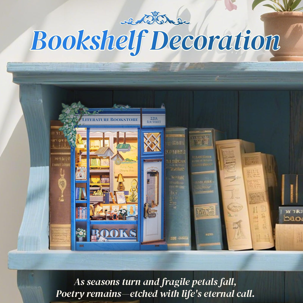 CUTEBEE Book Nook Kit - DIY Miniature House Dollhouse Kit for Adults and Teens, Booknook Tiny House Bookshelf Decor 3D Wooden Puzzle, Gifts for Family, Friends (Literature Bookstore)