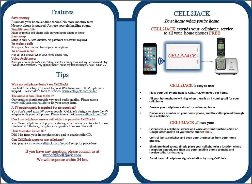 CELL2JACK - Cellphone to Home Phone Adapter, Make and Receive Cell Phone Call on Your landline Phone Free - Cell Phone to Landline Dock - Cell to Landline Converter