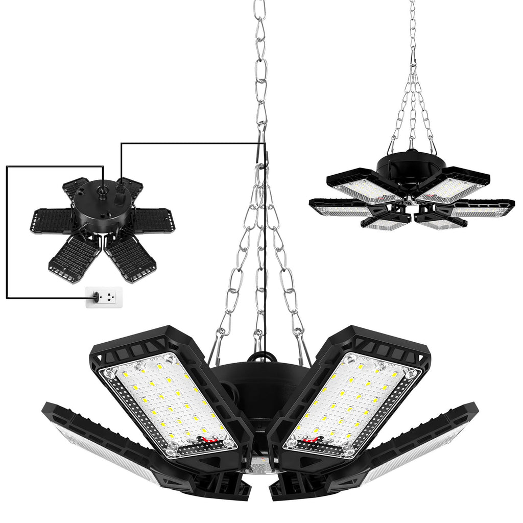 Aoretic LED Garage Lights 2 Pack -180W, 18000LM 6500K Led Shop Light with 6+1 Deformable Panels, Basement Barn Light Garages Ceiling Lights, E26/E27 for Garage, Warehouse, Shop, Basement