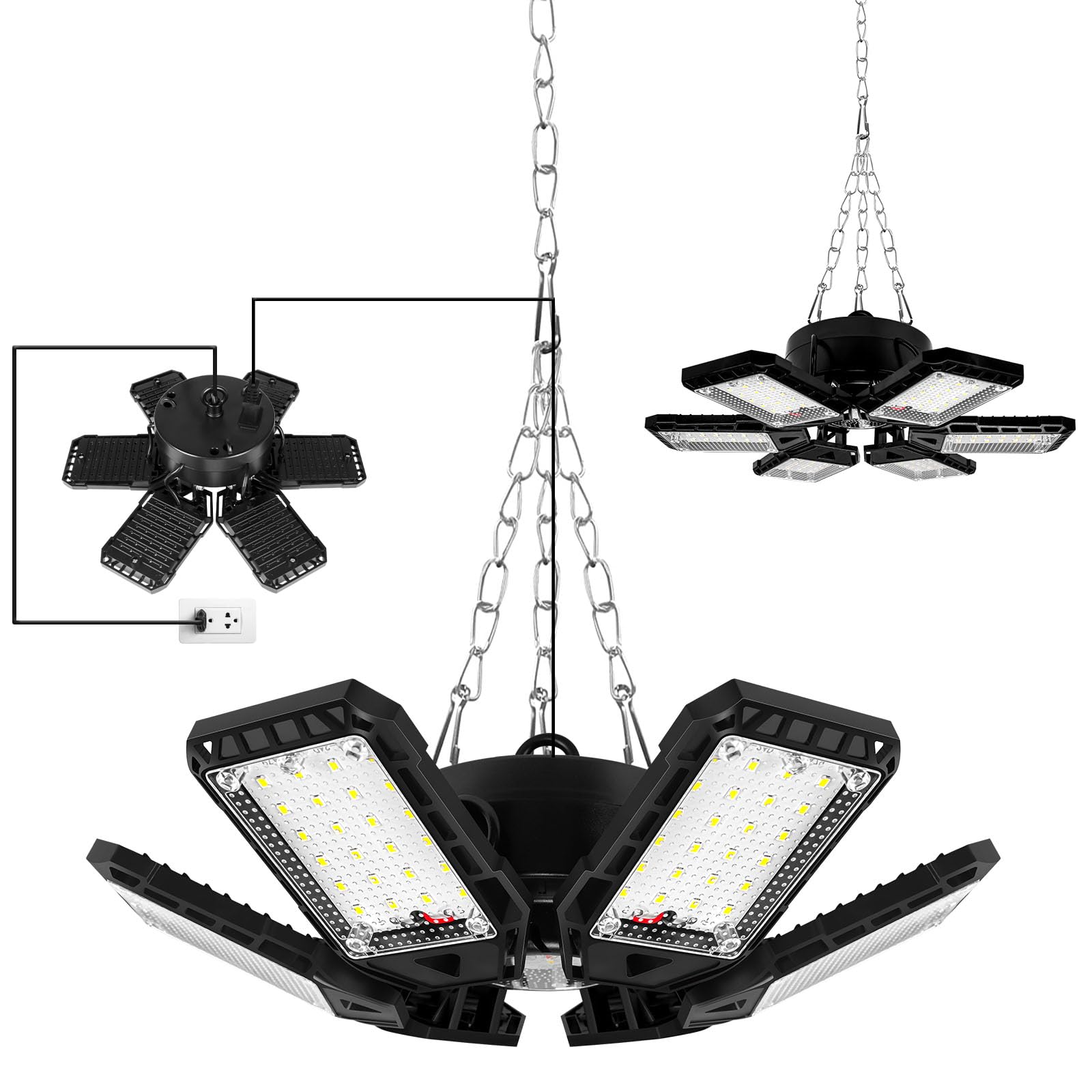 Aoretic LED Garage Lights 2 Pack -180W, 18000LM 6500K Led Shop Light with 6+1 Deformable Panels, Basement Barn Light Garages Ceiling Lights, E26/E27 for Garage, Warehouse, Shop, Basement