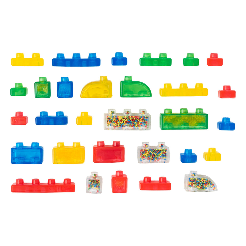 Jelly Blox Stash 'N Stack 2-in-1 Storage Case Including 30 Blocks | Toddler & Preschool Building Blocks Kids Can Squeeze & Stretch | Safety Tested & Ouch-Free | Tactile, Sensory Play Toy for Ages 2+