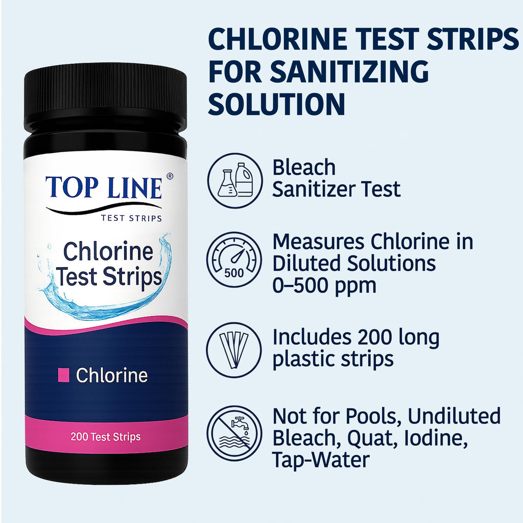 200 Chlorine Test Strips for Food Service 0-500 ppm (Value Pack) - Bleach Sanitizer Test Strips Food Service - Sanitizer Testing Strip - Chlorine Tester - Restaurant Supplies