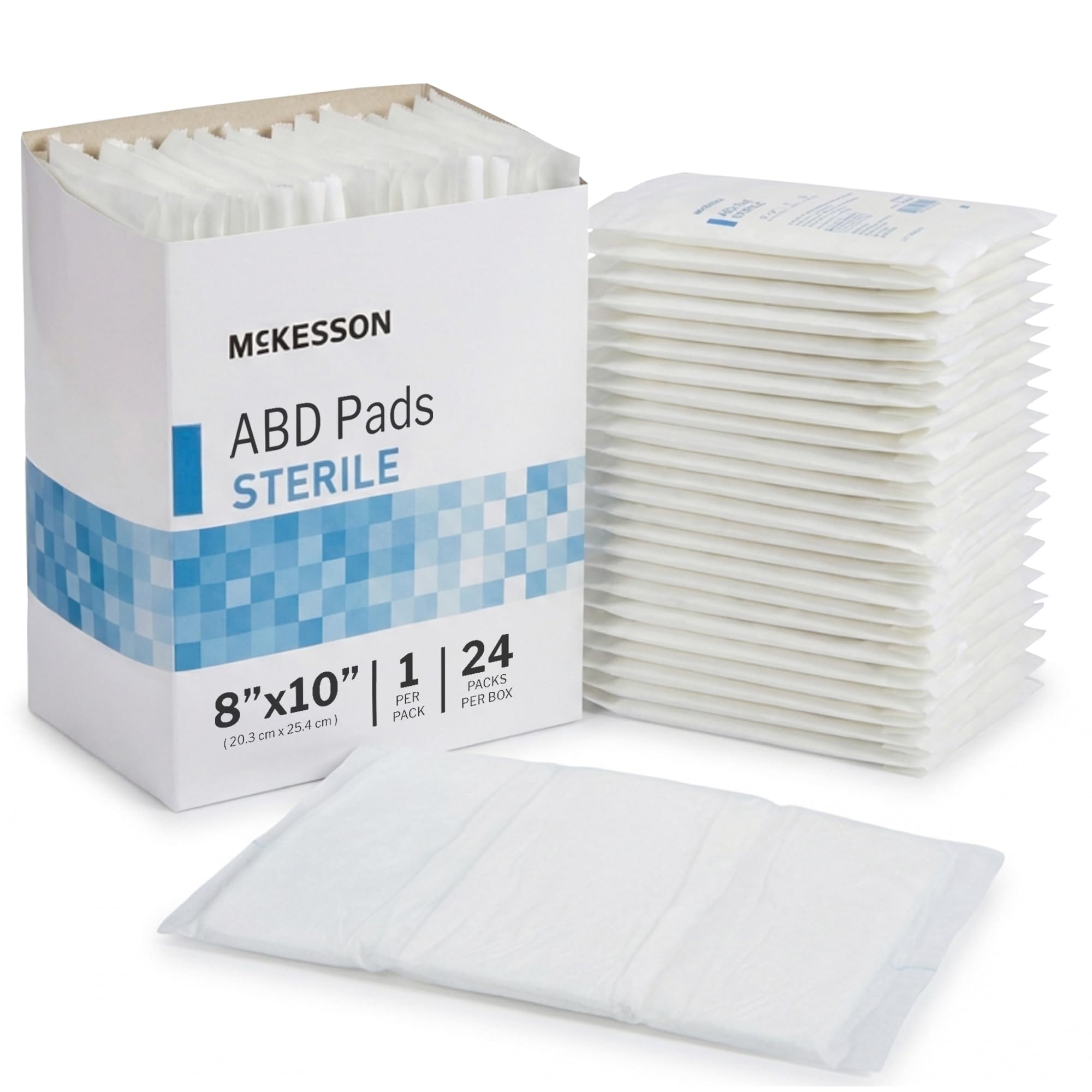 McKesson Sterile ABD Pads 8 x 10 in [24 Count] – Abdominal Pads for Wound Care, Non Stick Gauze Dressing, Surgical Absorbent Pad for Drainage and Post-Op Use