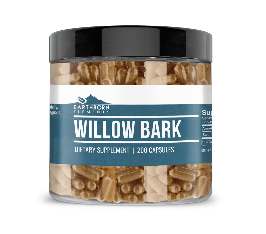 Earthborn Elements Willow Bark Extract (200 Capsules) Pure & Undiluted, No Additives