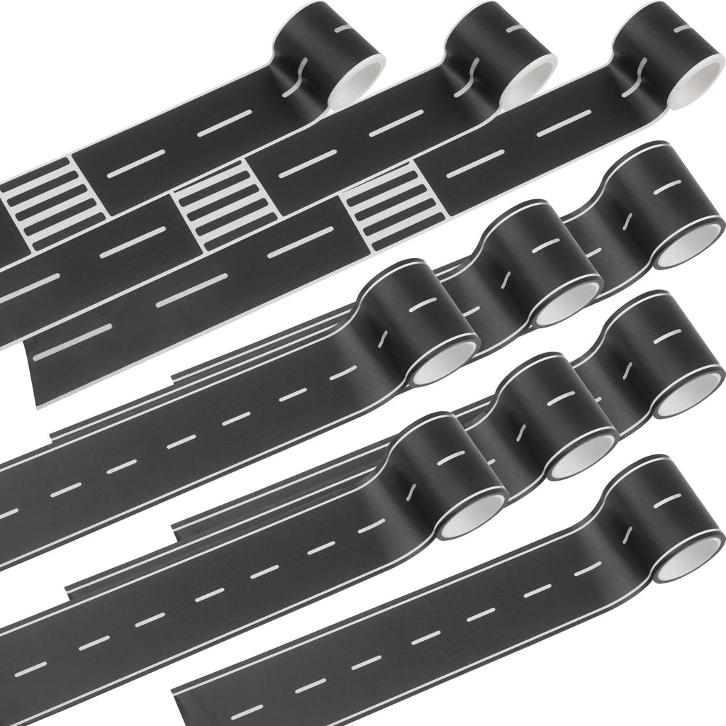 Haconba 10 Rolls 16.4 Feet Road Tape Black Road Tapes for Kids Toy Car Track Racing Party Decoration (Style Set 1)