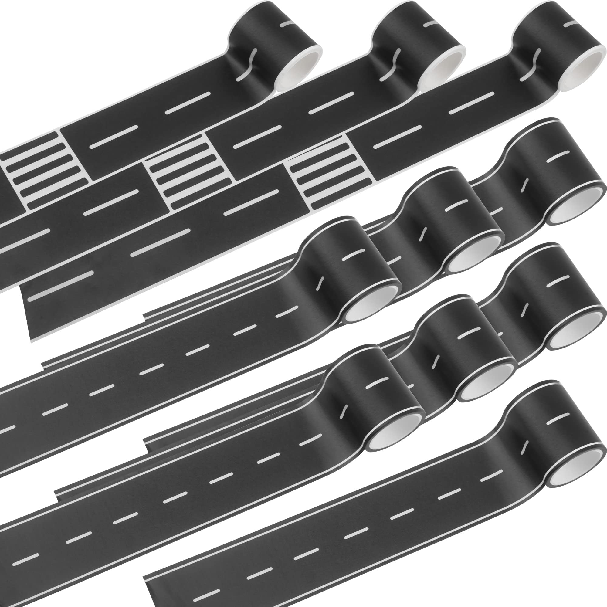 Haconba 10 Rolls 16.4 Feet Road Tape Black Road Tapes for Kids Toy Car Track Racing Party Decoration (Style Set 1)